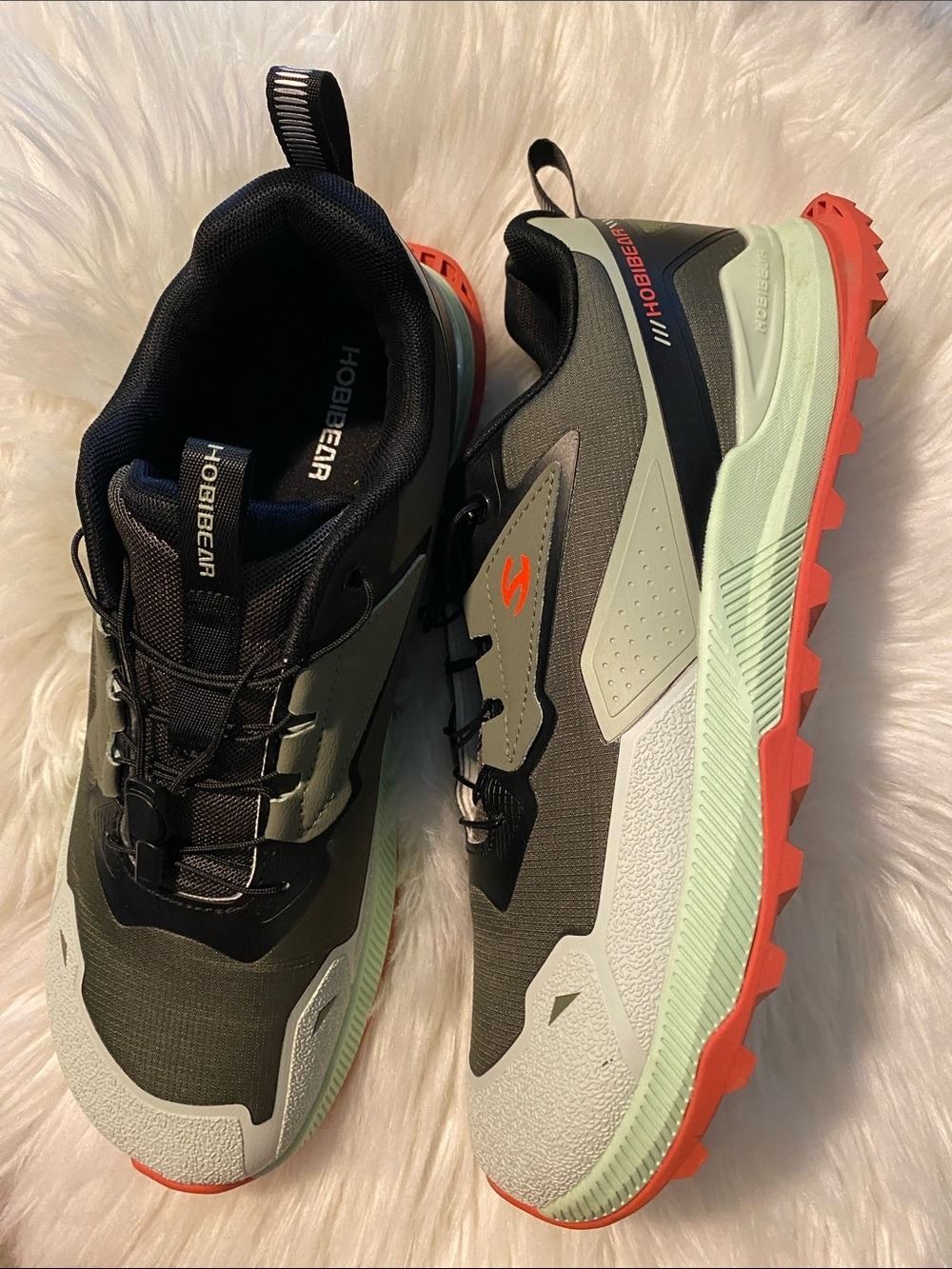 HOBIBEAR Men's Olive Green Trail Running Shoes with Coral Outsole